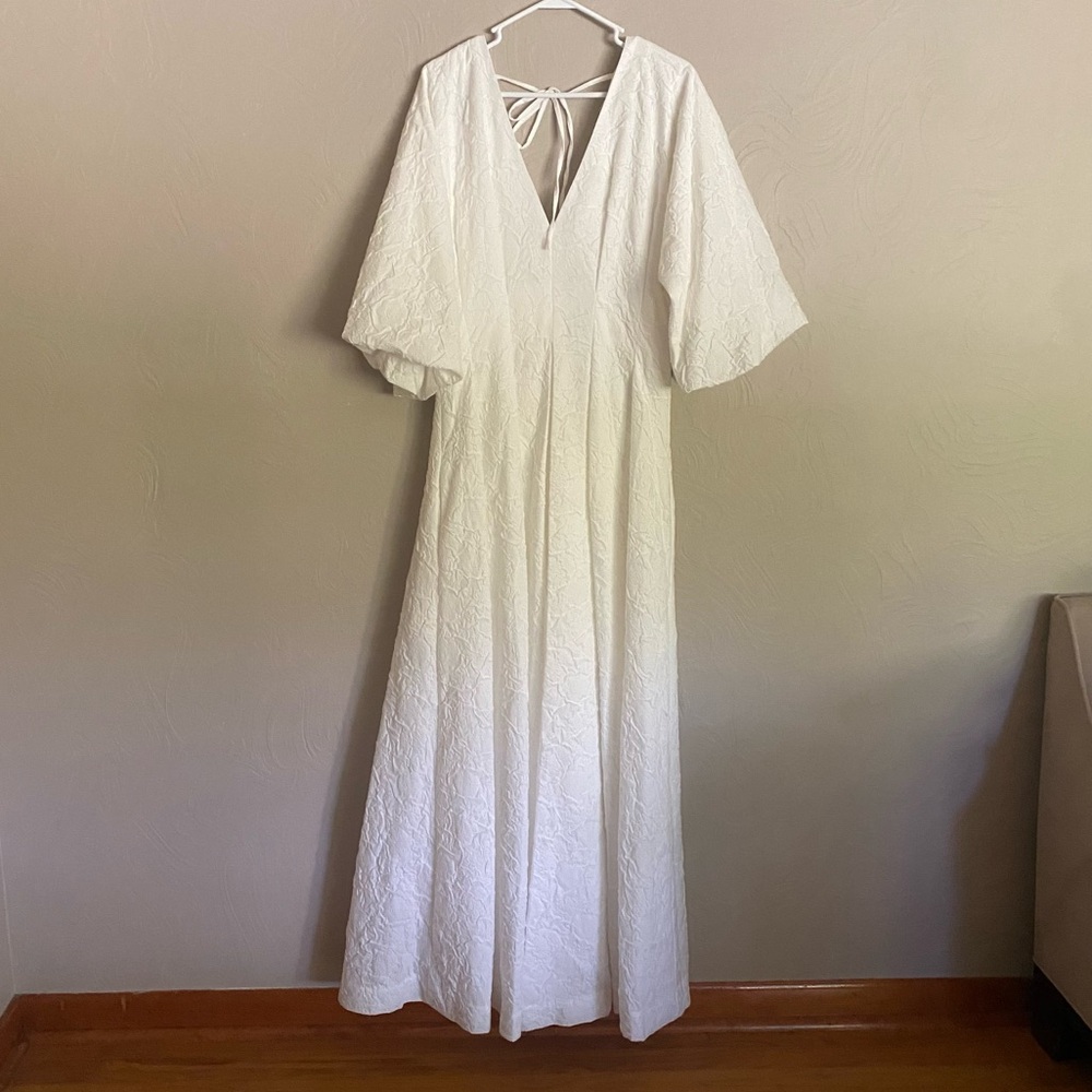 ASOS Cream Maxi Dress with V-Neck and Tie-Back